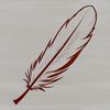 A vector graphic representation of a single bird's feather with clean lines and subtle texture details.