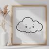 A stylized illustration of a white puffy cloud against a clear blue sky, suitable for digital designs.