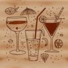 A colorful cocktail garnished with fresh fruits in a glass, suitable for vector designs.
