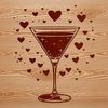 Love Heart Cocktail Design A colorful cocktail in a glass with love heart decorations surrounding it.