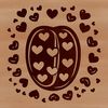 A stylized coffee bean with love hearts integrated into the design.