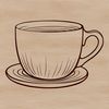 A graphic representation of a standard coffee cup with clean lines and minimalist design.