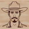 A line drawing illustration of a cowboy in a traditional western outfit, suitable for digital design projects.