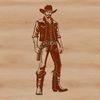 A hand-drawn illustration of a rugged cowboy in classic attire.