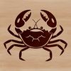 A detailed illustration of a crab featuring multiple legs and claws.