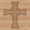 A detailed, ornate illustration of a Christian cross with intricate design elements.