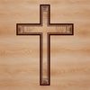 A digital representation of a traditional Christian symbol featuring a horizontal beam intersecting a vertical one.