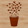 A simple vector design of a cup with love hearts and floral patterns.