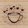 Whimsical Cup Clip Art A simple cup design with love hearts around the rim, ideal for use in digital crafts and designs.