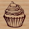 A digital illustration of a single serving cupcake with frosting and sprinkles, suitable for graphic design projects.