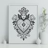 Religious Clip Art and Stencil Template An iconographic representation of the Sacred Heart, suitable for religious and decorative purposes.