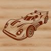 A sleek racing car design with bold lines and curves, ideal for cutting out using a Cricut or laser cutter.