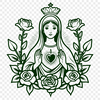 A detailed illustration of the Immaculate Heart in floral patterns.