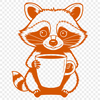 Whimsical Coffee Critter Vector Art A raccoon character sitting next to a coffee cup, created as a vector graphic.