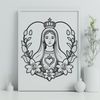 Floral Heart Emblem A stylized illustration of the Immaculate Heart with floral motifs, suitable for various design applications.