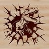 Prehistoric Power Smash A prehistoric dinosaur smashing through a stone wall, rendered as a vector graphic in an SVG format.