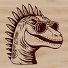 A prehistoric dinosaur wearing trendy sunglasses in a fun illustration.