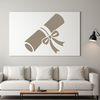 A vector illustration of a traditional graduation scroll with a diploma and tassel.