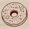 A round dessert with a hole in the center, made from sweet dough and typically topped with glaze or powdered sugar.
