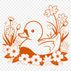 Beautiful White Duck Illustration A stylized illustration of a white duck with feathers in the background resembling a floral pattern.