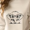 Funny Elephant Vector Illustration An illustration of a cartoon elephant peeking over a book or desk, wearing glasses and depicted in vector graphics.