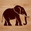 A digital illustration of a standing African elephant in profile.