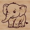 An illustration of a standing elephant with a neutral expression.