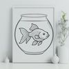 Small Fish in a Bowl Artwork A colorful illustration of a small goldfish swimming in a fish bowl.