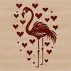 A stylized illustration of a flamingo featuring love hearts.