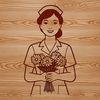 A female nurse illustration in a floral pattern dress, suitable for vector design.