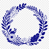 A circular floral wreath design composed of interconnected flowers and foliage elements.