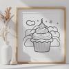 A 2D vector illustration of a single cupcake with frosting and sprinkles.