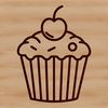 Free Vector Cupcake Art A colorful illustration of a single serving-sized cupcake with a rounded top and swirled frosting.