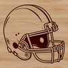 An illustration of a football helmet with the distinctive shape of an American football.