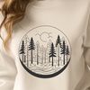 A vector graphic representation of a forest landscape with various types of trees and greenery.