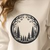 A detailed illustration of trees in various stages of growth set amidst a lush forest landscape.
