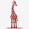 A close-up illustration of a giraffe's face with distinctive markings and long neck.