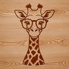 Giraffe in Glasses on Safari Background A close-up illustration of a giraffe wearing glasses on a safari animal-themed background.