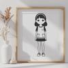 Adorable Young Girl Illustration A high-resolution digital illustration of a young girl in a simple outfit, suitable for various design applications.