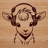 A goat silhouette with headphones on its head.