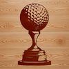 Golf Trophy SVG Icon A 3D illustration of a golf trophy on a green grass background.