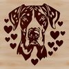 Large Dog Clip Art with Love Hearts A stylized illustration of a large dog with two love hearts on its head.