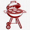 Vibrant BBQ Grill Design Illustrated BBQ grill with food preparation elements on a white background.