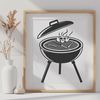 Colorful Grill Station SVG Design A colorful illustration of a backyard barbecue setup with a grill and various cooking utensils.