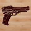 A close-up illustration of a firearm with detailed components.