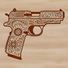A detailed illustration of a pistol firearm in vector format.