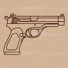 A detailed design of a pistol rendered as a scalable graphic element.