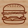 Simple Cheesy Burger Icon A simple line drawing of a classic hamburger featuring a round beef patty topped with cheese on a toasted bun.
