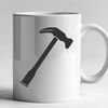 A simple illustration of a hammer tool with a bold design.