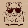 A cute, furry hamster wearing sunglasses and sitting on its hind legs.